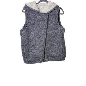 Unbranded Womens XL Gray Vest Sleeveless Hooded Sherpa Lined Zip Front Cozy NEW